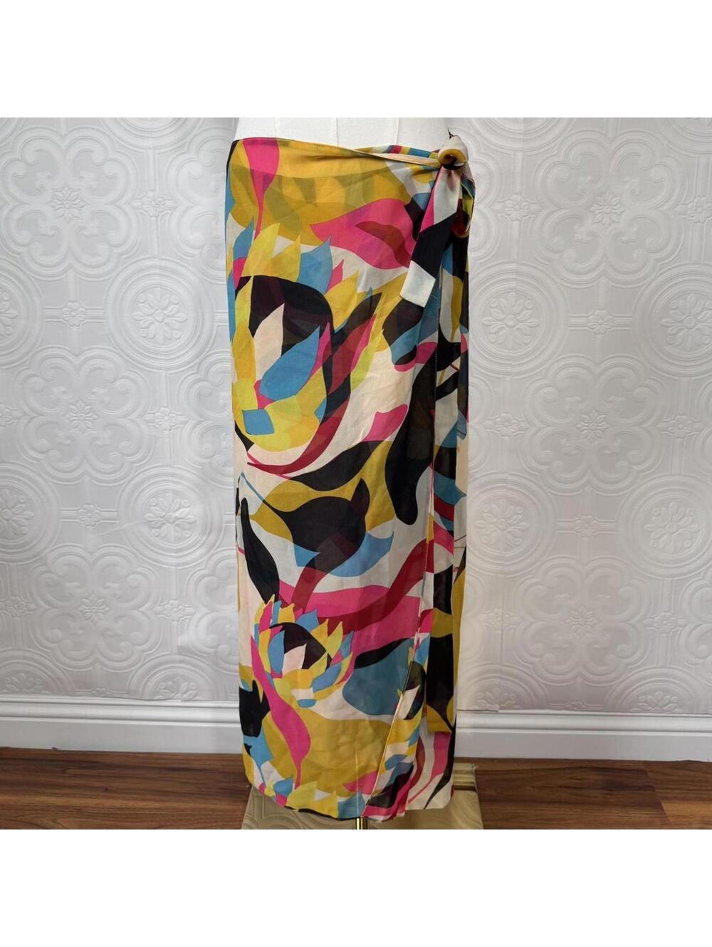 PatBo Wrap Maxi Skirt Womens 0 Brazilian Sheer Colorful Floral Beach Cover Up